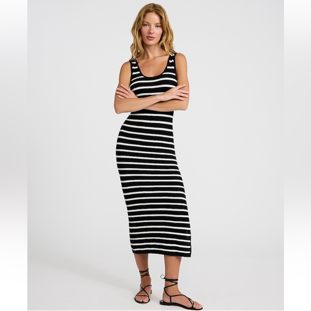 Express Crochet Black and White Striped Scoop Neck Sleeveless Midi Dress